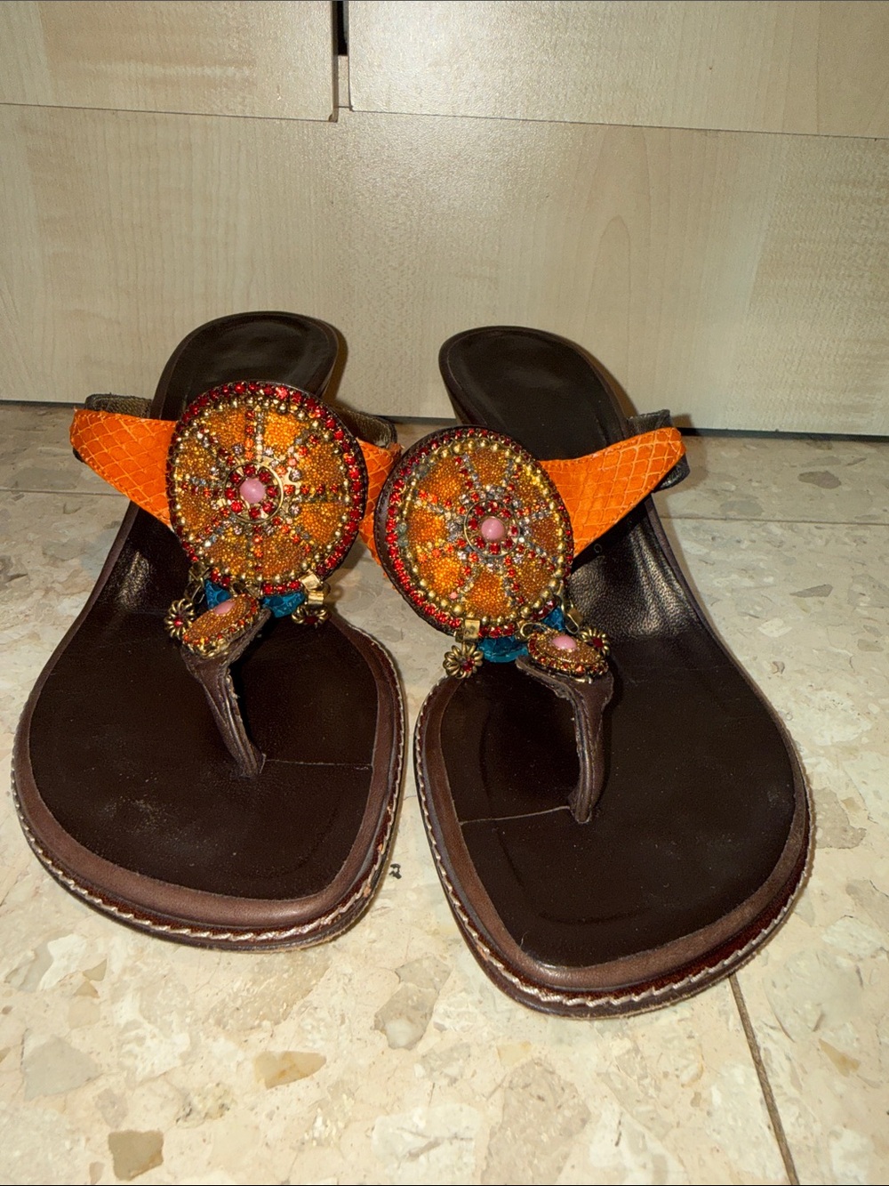 Giuseppe Zanotti Vicini Vintage Embellished Sandal Heels Size 37.5 Women’s - Picture 4 of 7